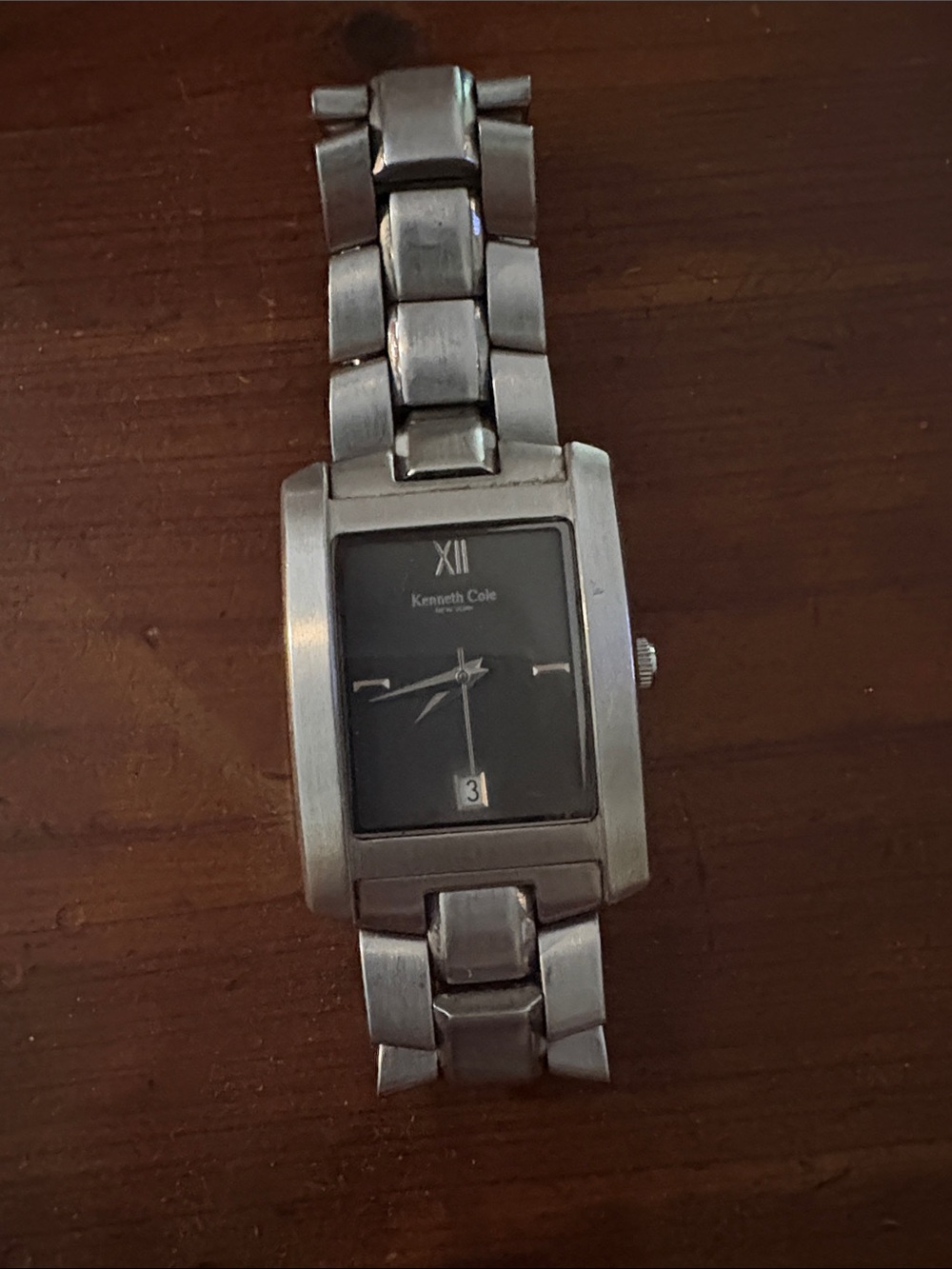 Men’s Kenneth Cole Silver Stainless Steel Watch with Black Face and Date Window